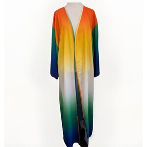 Ashley Stewart Long Kimono Cardigan Duster Maxi Tropical Boho Multicolor 14/16